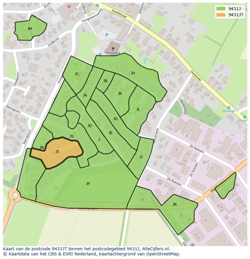 Afbeelding van het postcodegebied 9431 JT op de kaart.