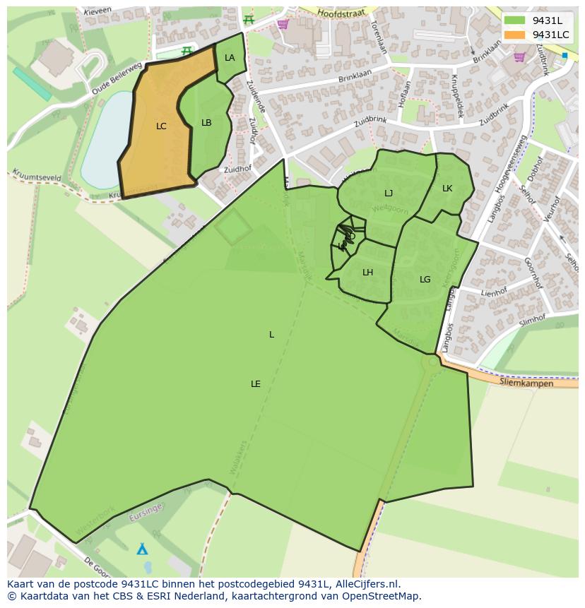 Afbeelding van het postcodegebied 9431 LC op de kaart.