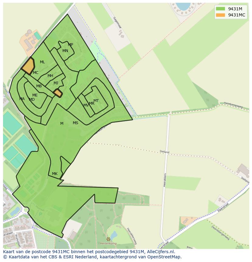 Afbeelding van het postcodegebied 9431 MC op de kaart.