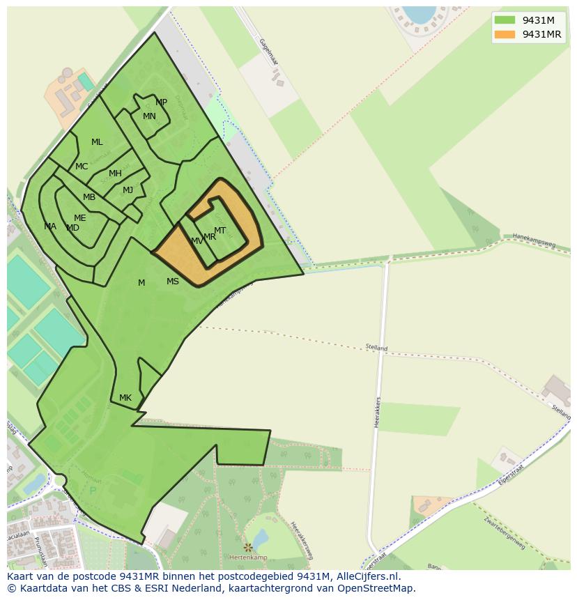 Afbeelding van het postcodegebied 9431 MR op de kaart.