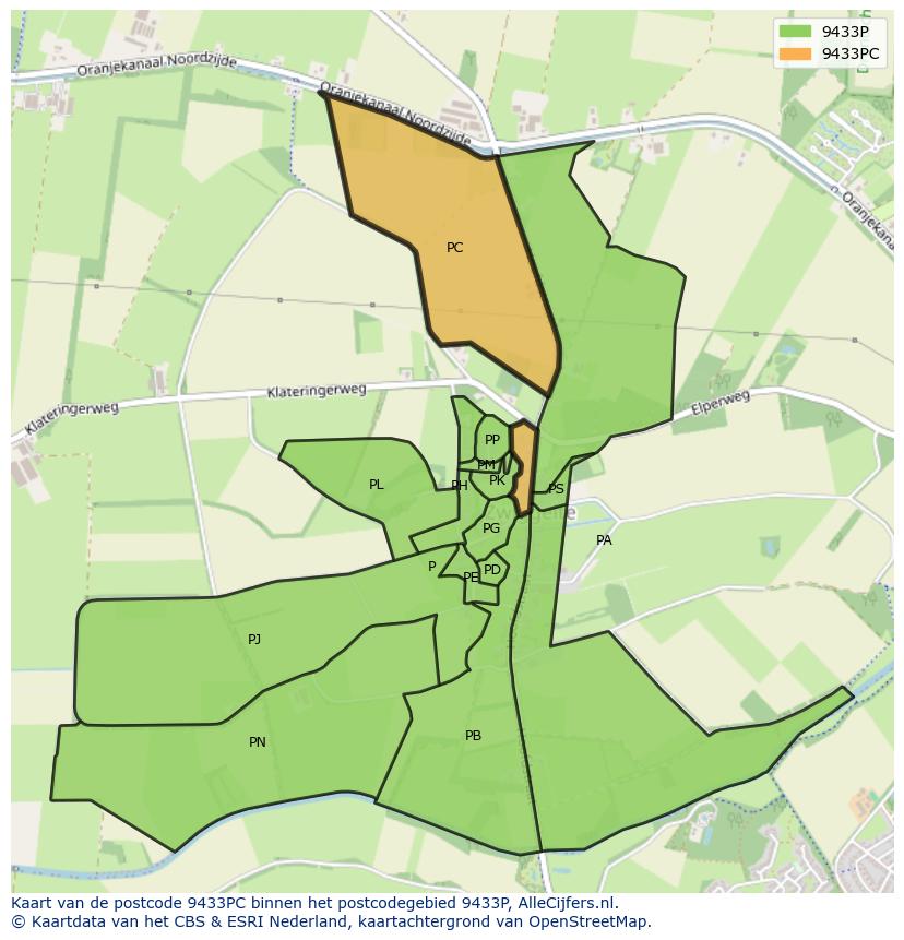 Afbeelding van het postcodegebied 9433 PC op de kaart.