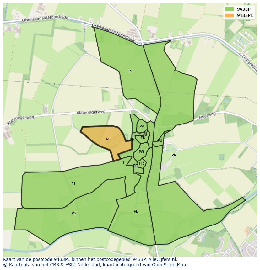 Afbeelding van het postcodegebied 9433 PL op de kaart.