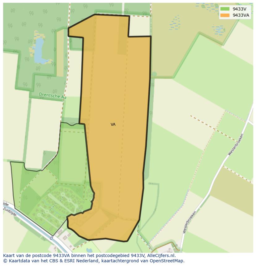 Afbeelding van het postcodegebied 9433 VA op de kaart.