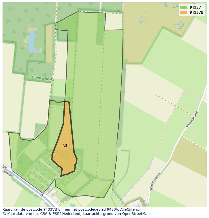 Afbeelding van het postcodegebied 9433 VB op de kaart.