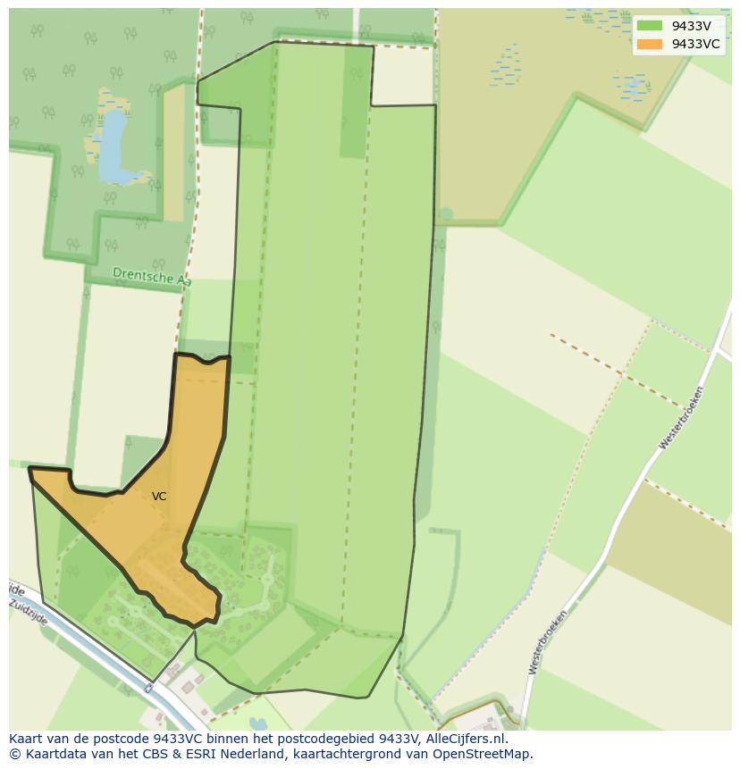 Afbeelding van het postcodegebied 9433 VC op de kaart.