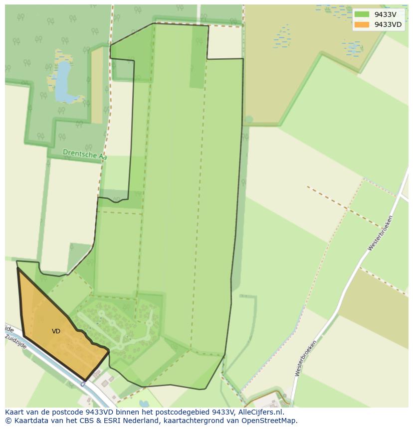 Afbeelding van het postcodegebied 9433 VD op de kaart.