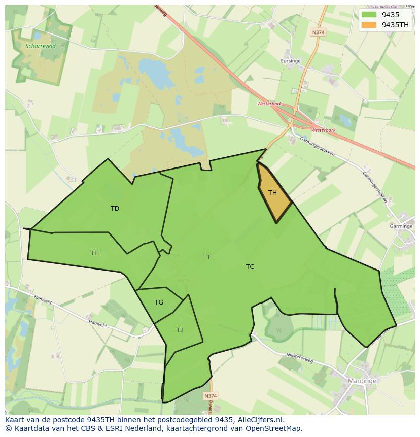 Afbeelding van het postcodegebied 9435 TH op de kaart.