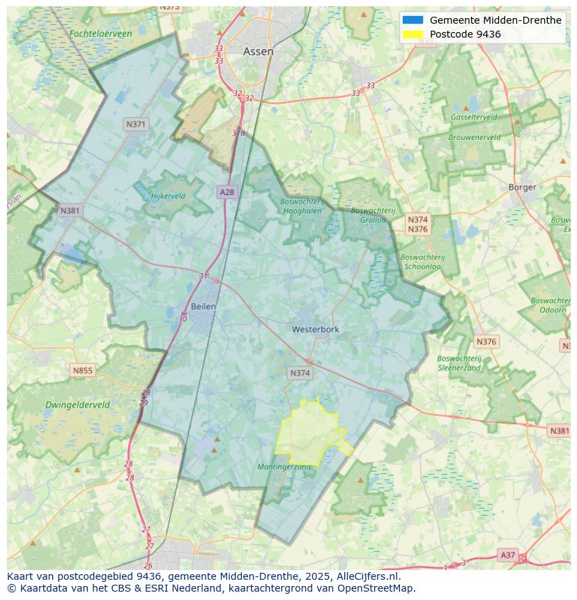 Afbeelding van het postcodegebied 9436 op de kaart.