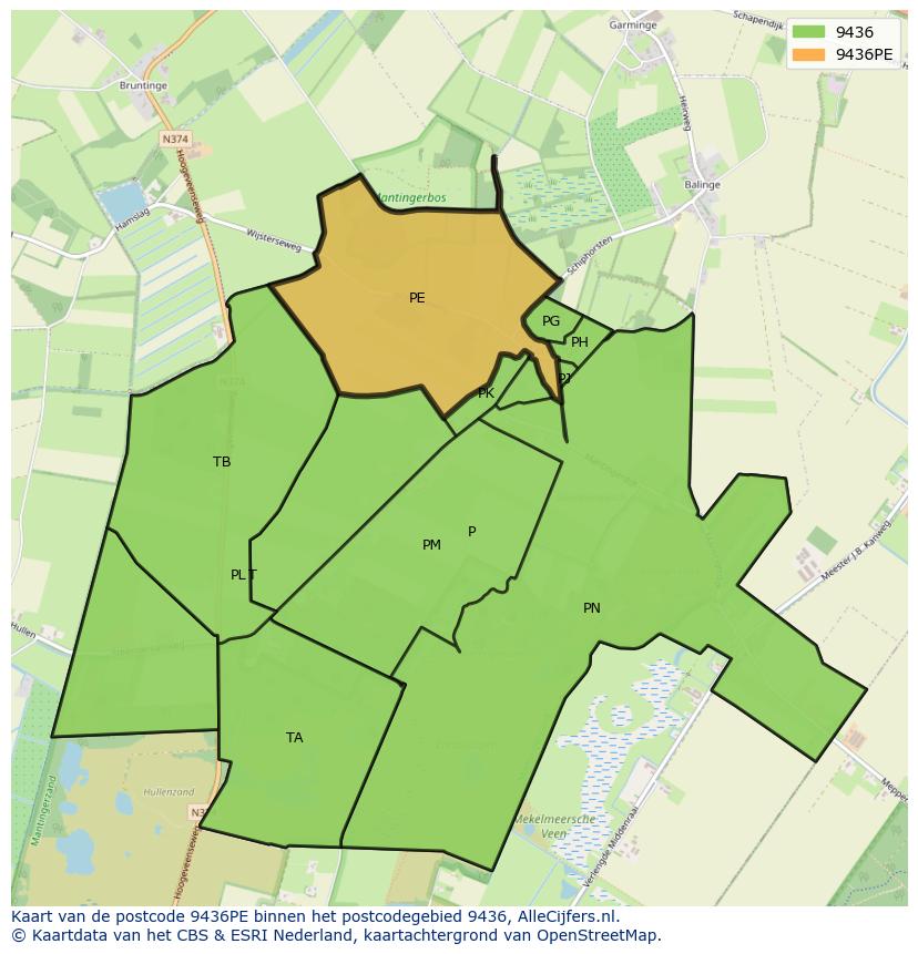 Afbeelding van het postcodegebied 9436 PE op de kaart.