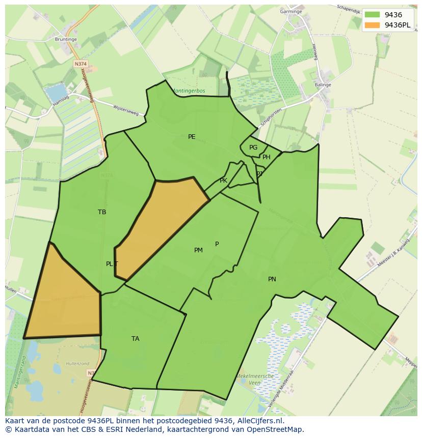 Afbeelding van het postcodegebied 9436 PL op de kaart.