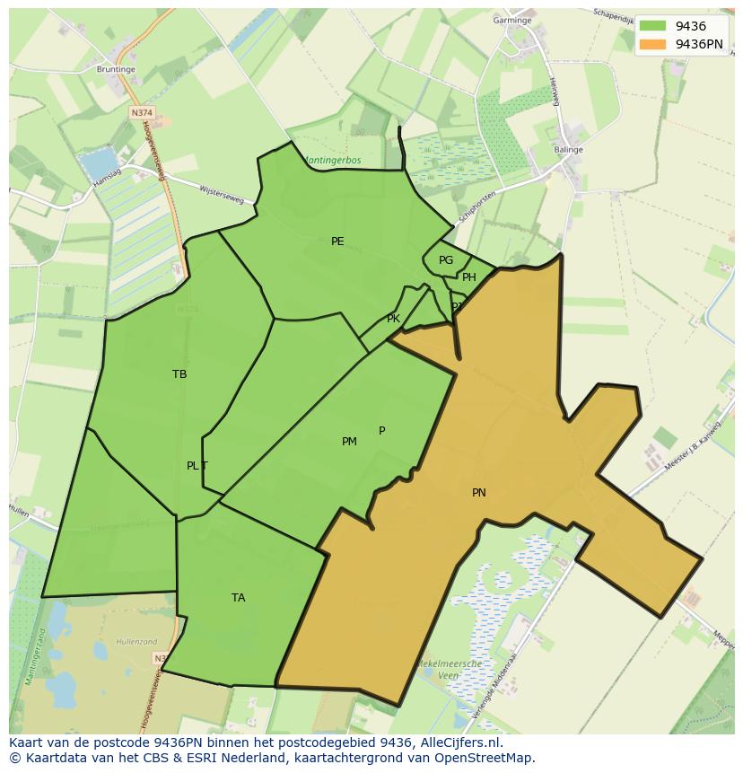 Afbeelding van het postcodegebied 9436 PN op de kaart.