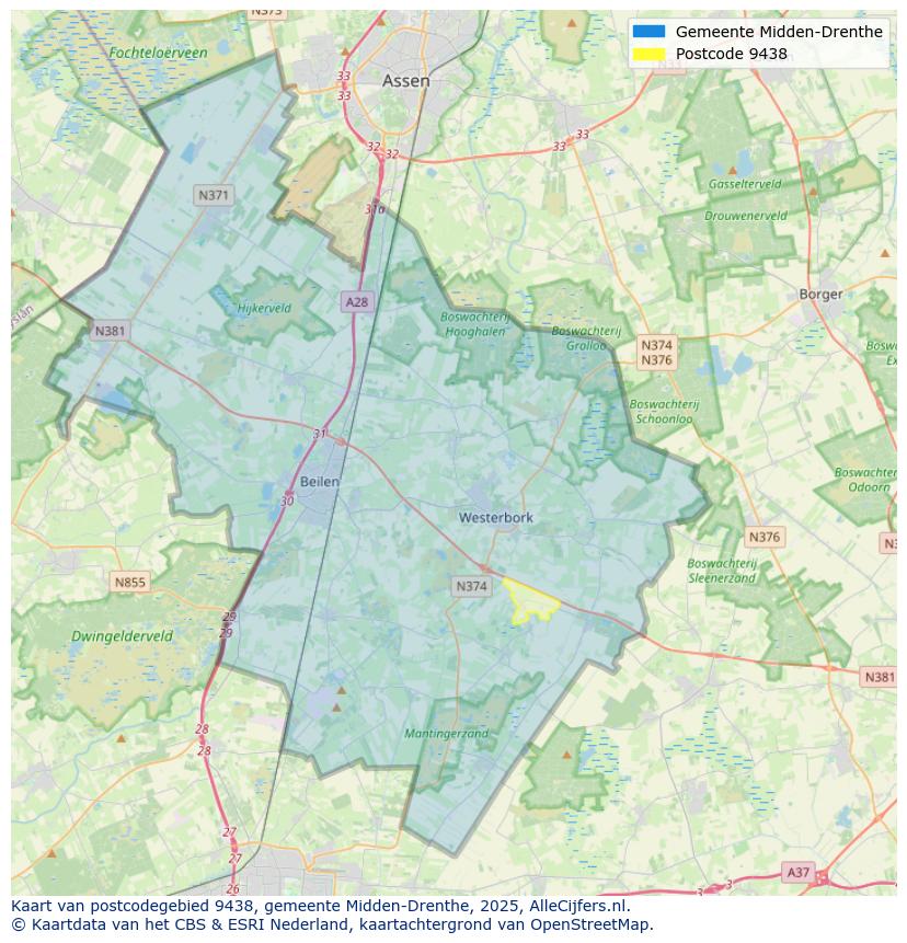 Afbeelding van het postcodegebied 9438 op de kaart.
