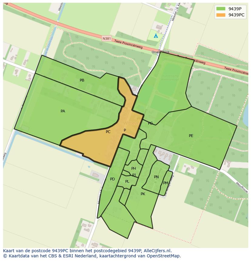 Afbeelding van het postcodegebied 9439 PC op de kaart.