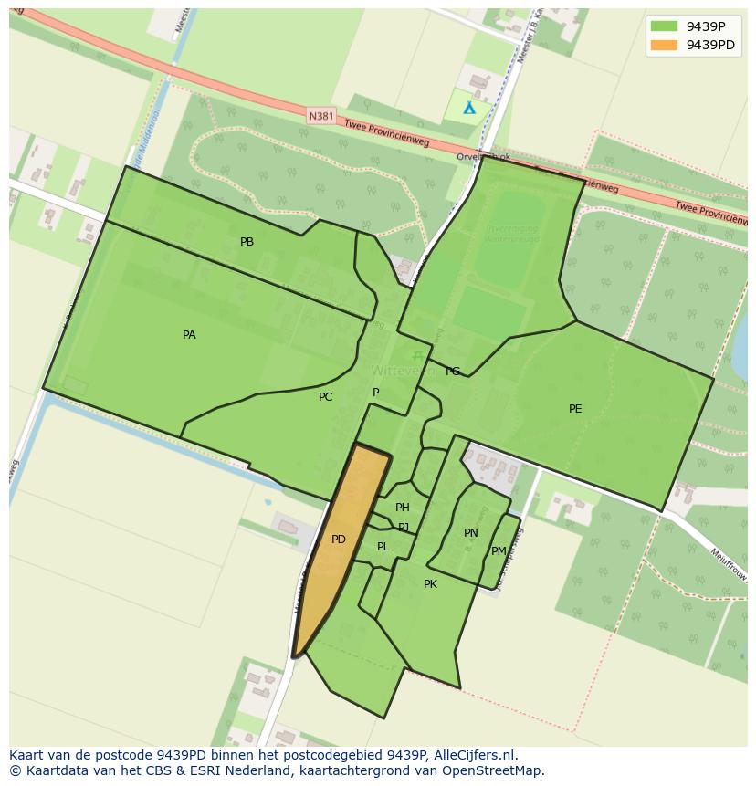 Afbeelding van het postcodegebied 9439 PD op de kaart.