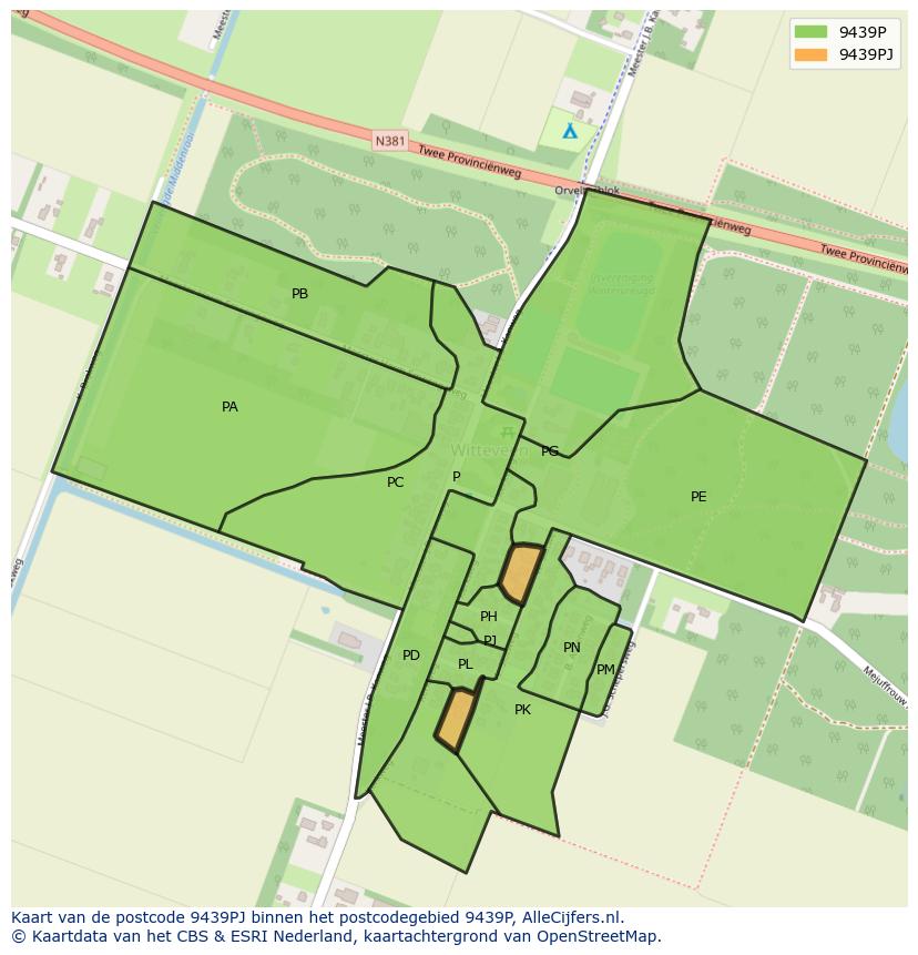 Afbeelding van het postcodegebied 9439 PJ op de kaart.