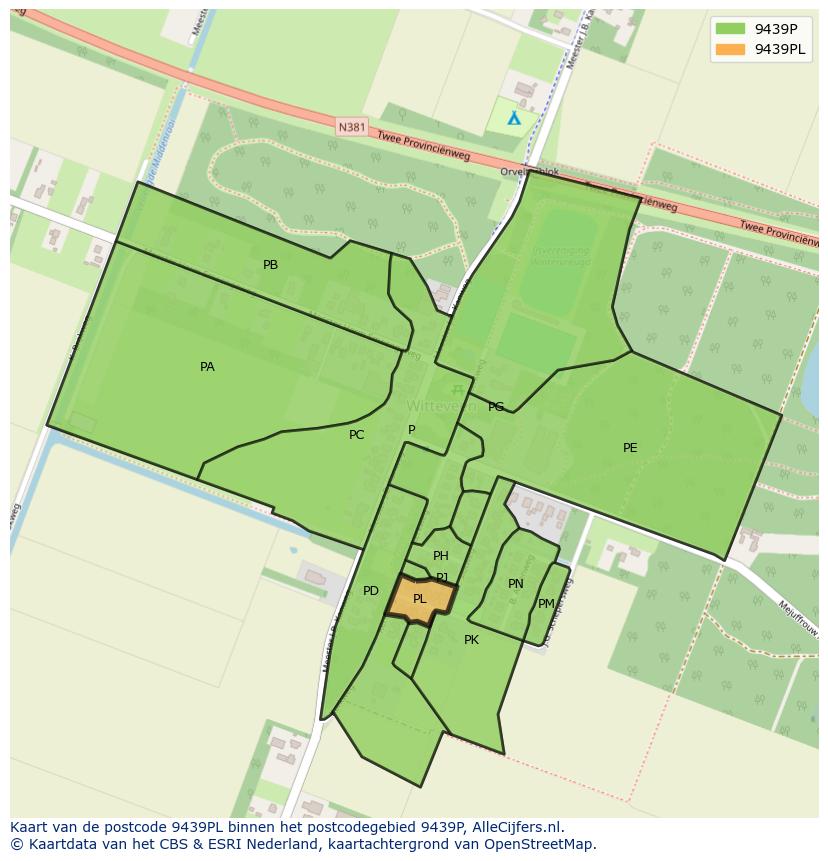 Afbeelding van het postcodegebied 9439 PL op de kaart.