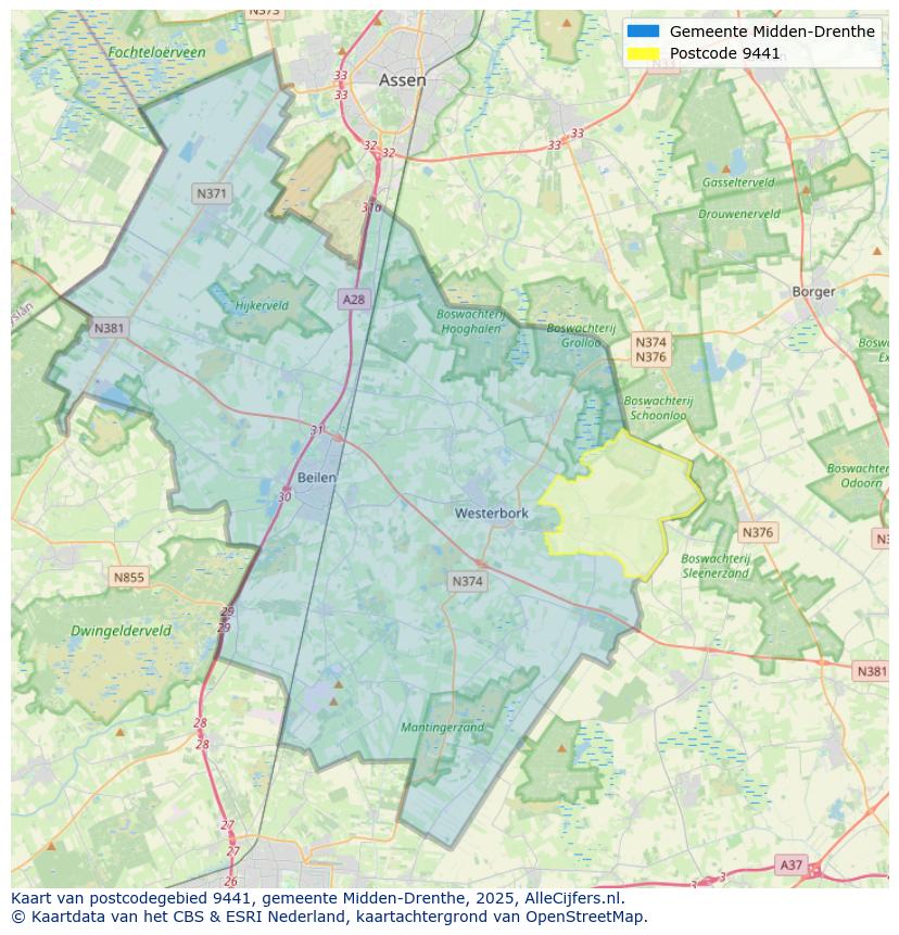 Afbeelding van het postcodegebied 9441 op de kaart.