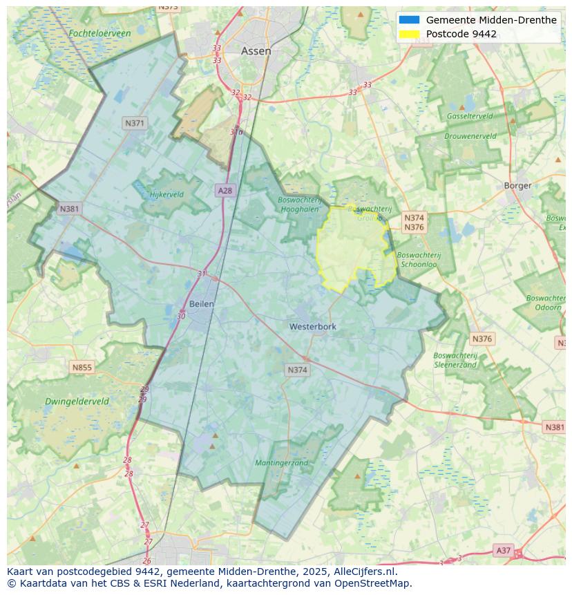 Afbeelding van het postcodegebied 9442 op de kaart.