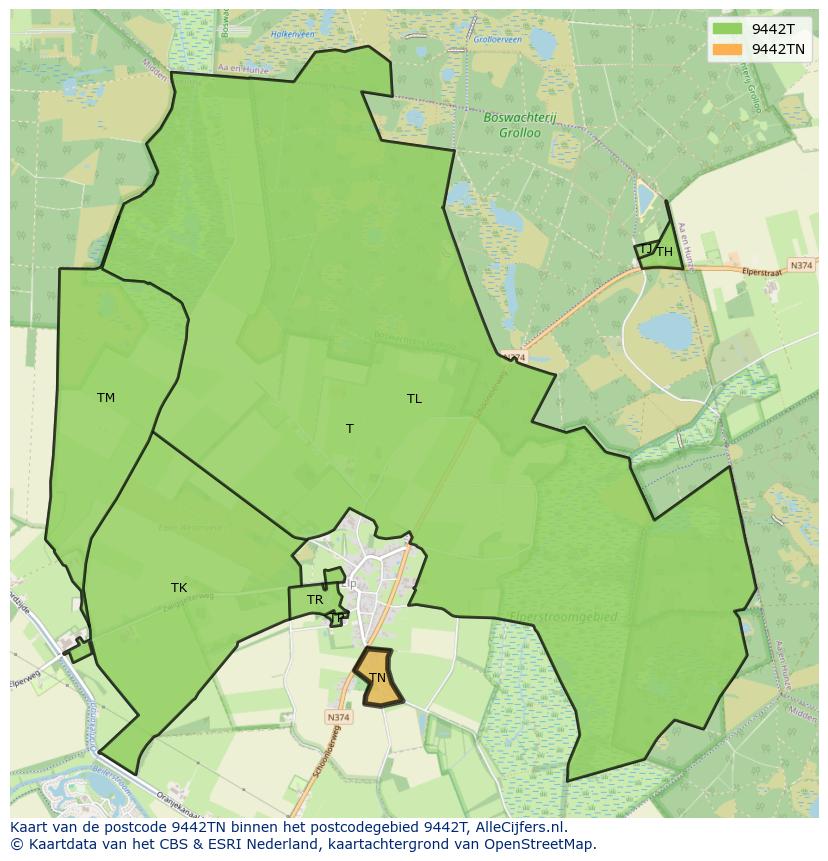 Afbeelding van het postcodegebied 9442 TN op de kaart.