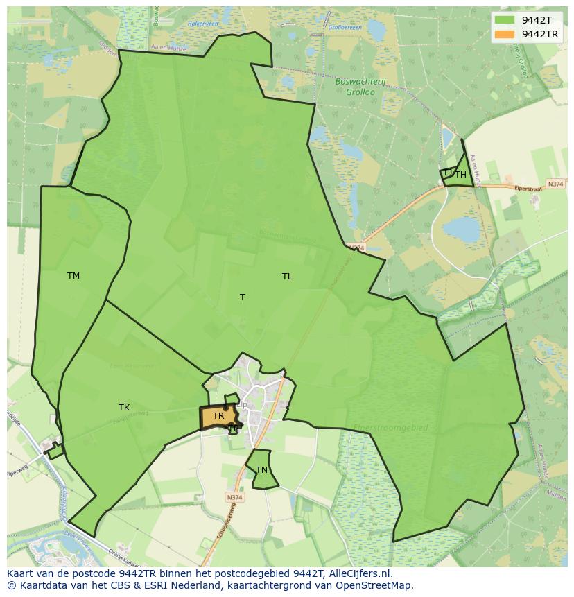 Afbeelding van het postcodegebied 9442 TR op de kaart.