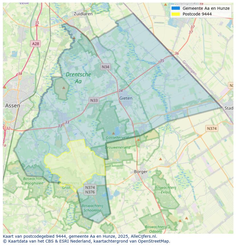Afbeelding van het postcodegebied 9444 op de kaart.