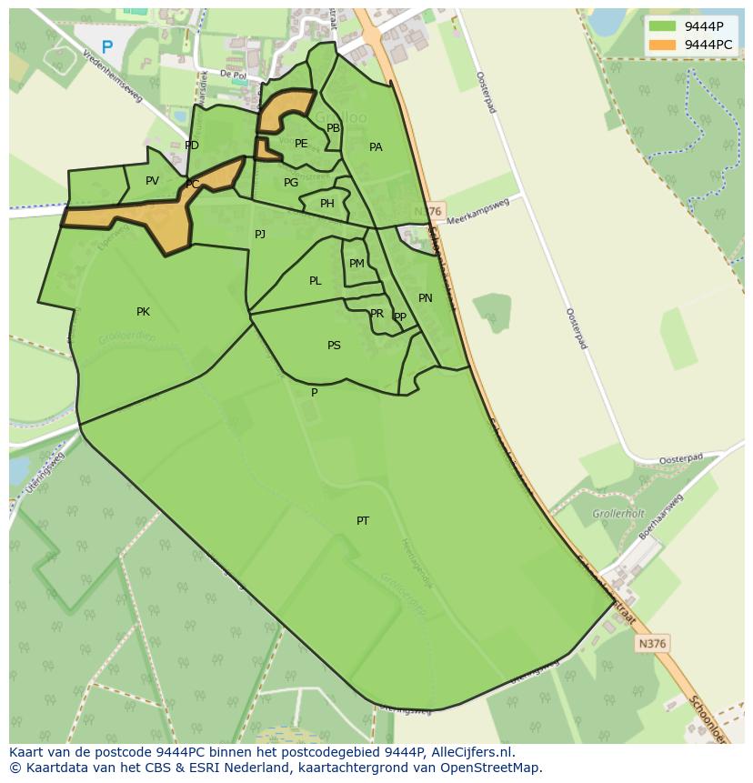 Afbeelding van het postcodegebied 9444 PC op de kaart.