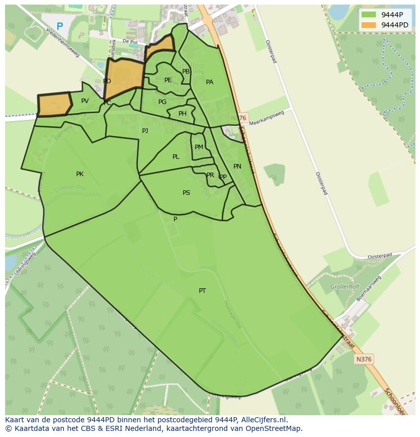 Afbeelding van het postcodegebied 9444 PD op de kaart.