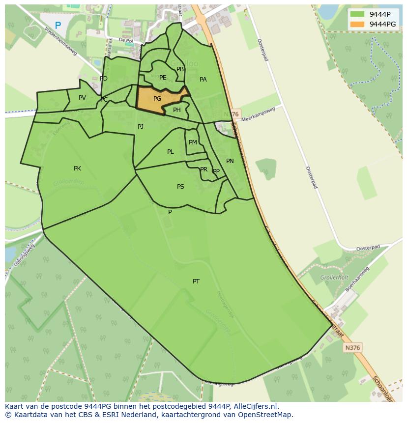 Afbeelding van het postcodegebied 9444 PG op de kaart.