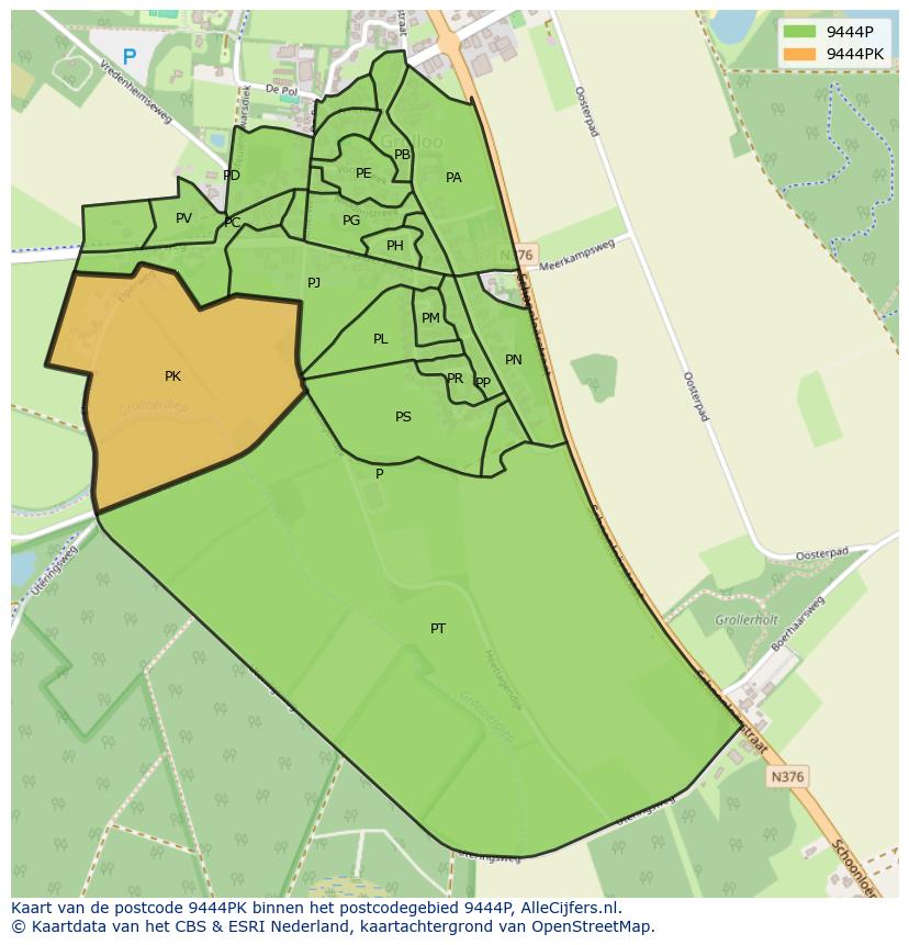 Afbeelding van het postcodegebied 9444 PK op de kaart.