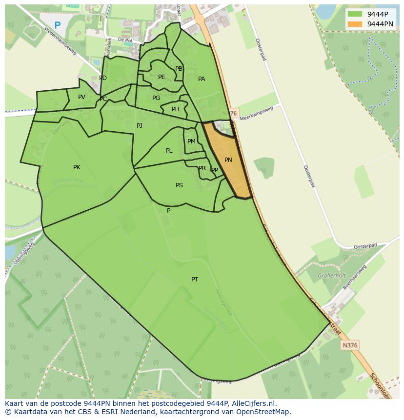 Afbeelding van het postcodegebied 9444 PN op de kaart.
