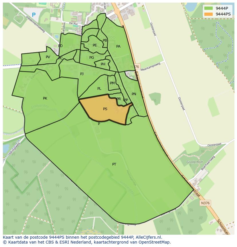 Afbeelding van het postcodegebied 9444 PS op de kaart.