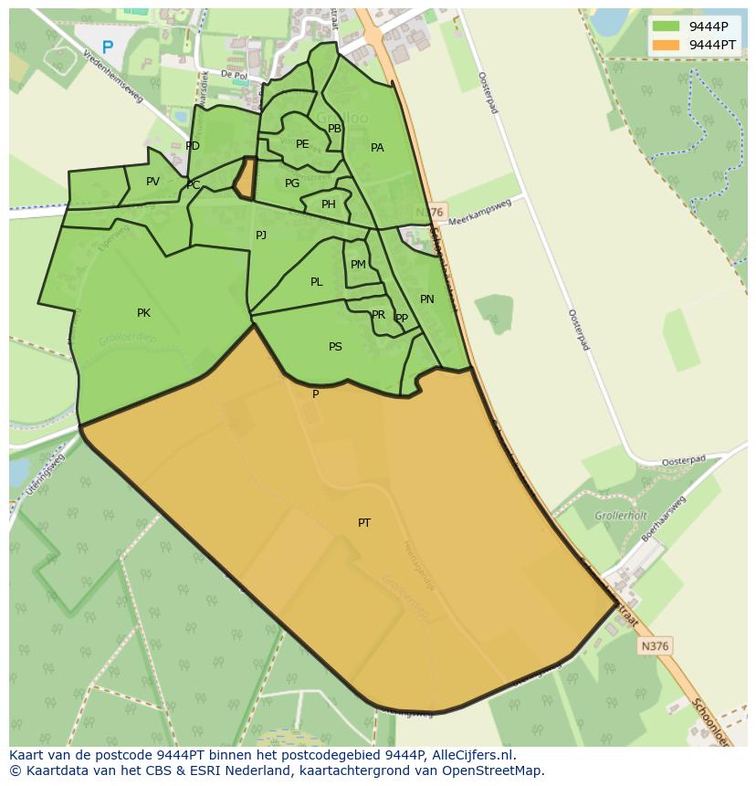 Afbeelding van het postcodegebied 9444 PT op de kaart.
