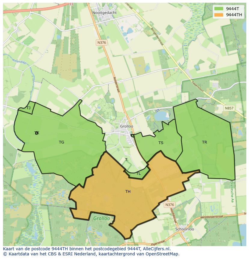 Afbeelding van het postcodegebied 9444 TH op de kaart.