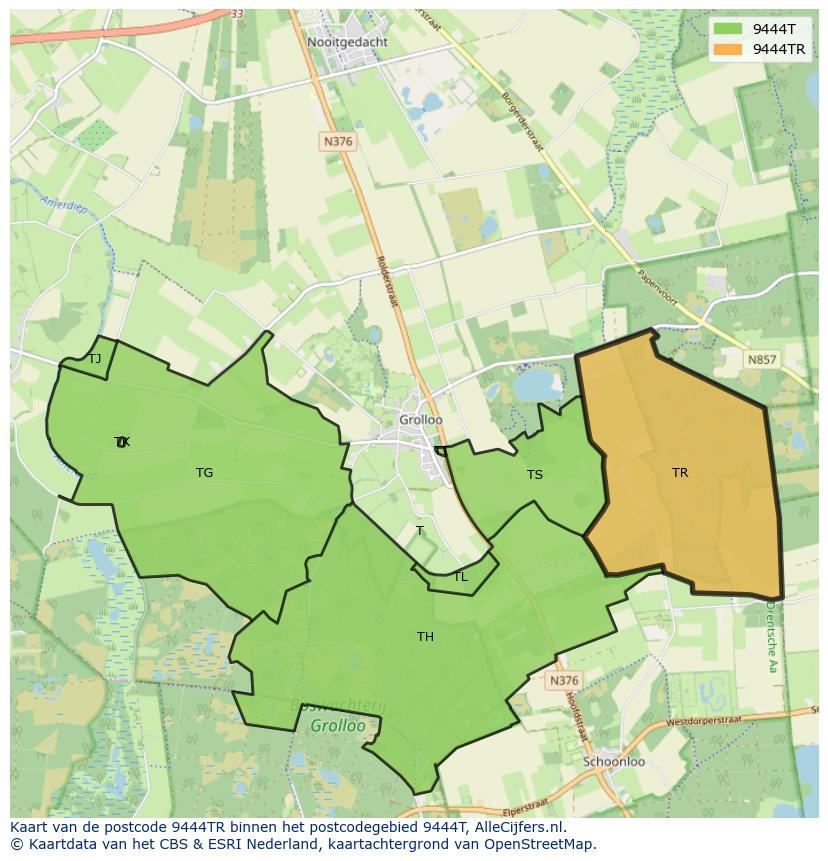 Afbeelding van het postcodegebied 9444 TR op de kaart.