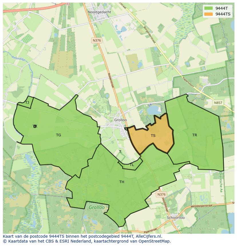 Afbeelding van het postcodegebied 9444 TS op de kaart.