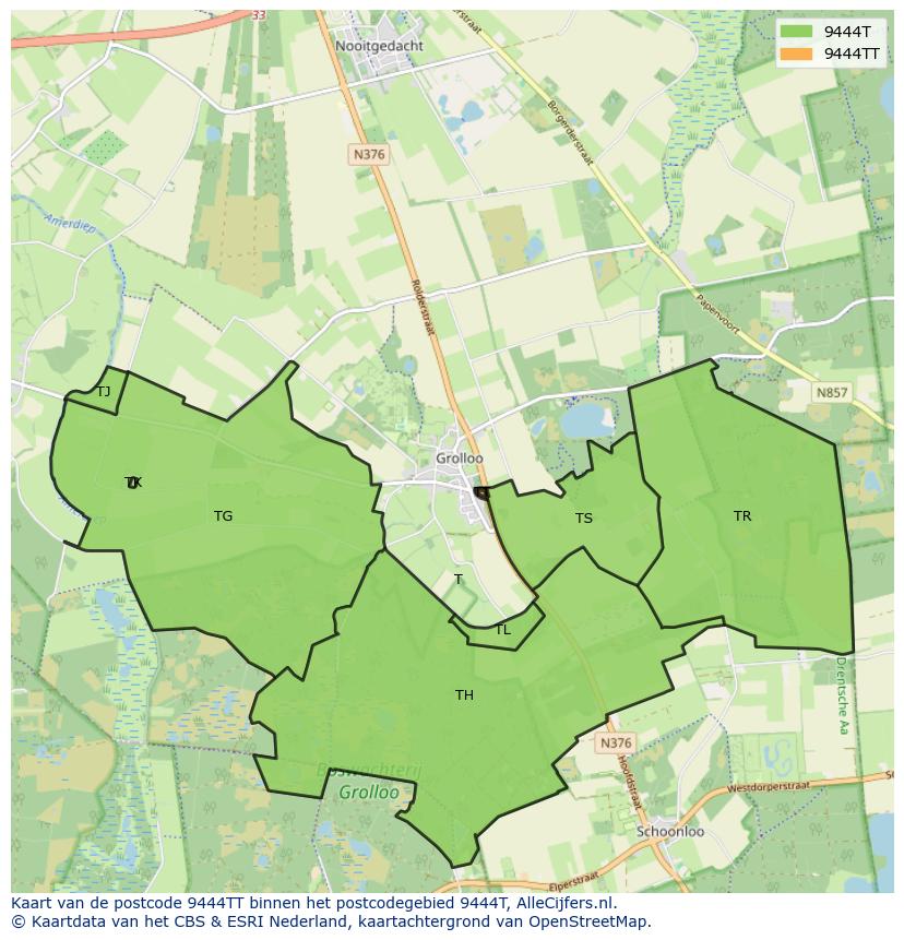 Afbeelding van het postcodegebied 9444 TT op de kaart.