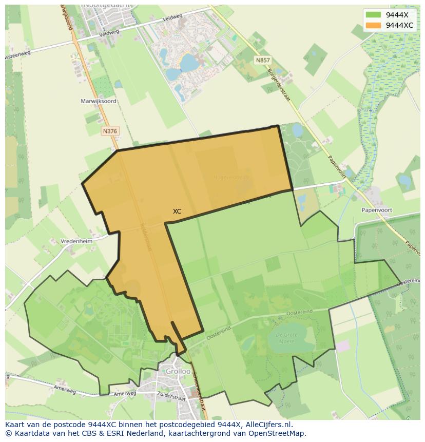 Afbeelding van het postcodegebied 9444 XC op de kaart.