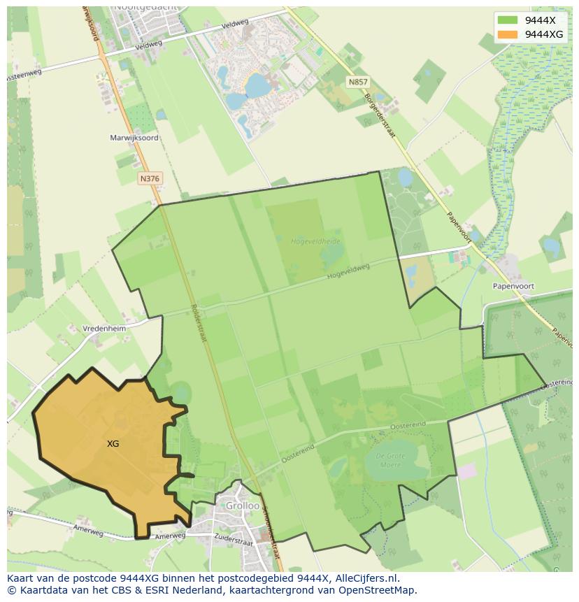 Afbeelding van het postcodegebied 9444 XG op de kaart.