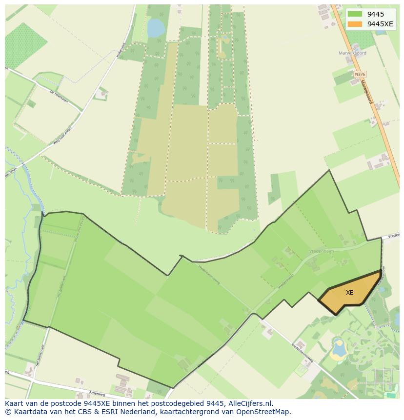 Afbeelding van het postcodegebied 9445 XE op de kaart.