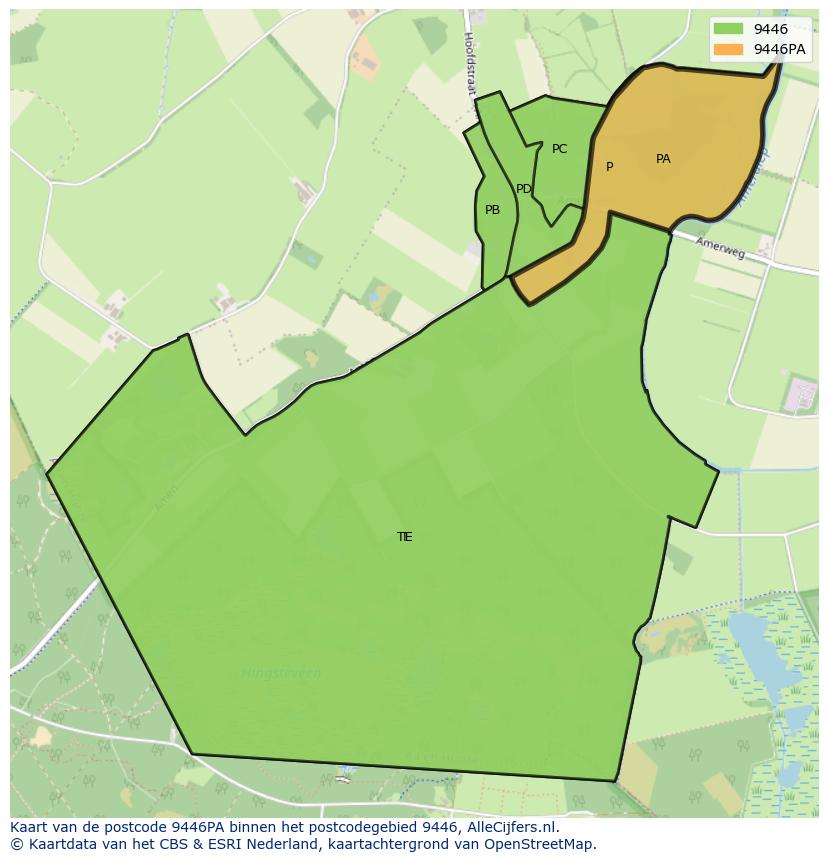 Afbeelding van het postcodegebied 9446 PA op de kaart.