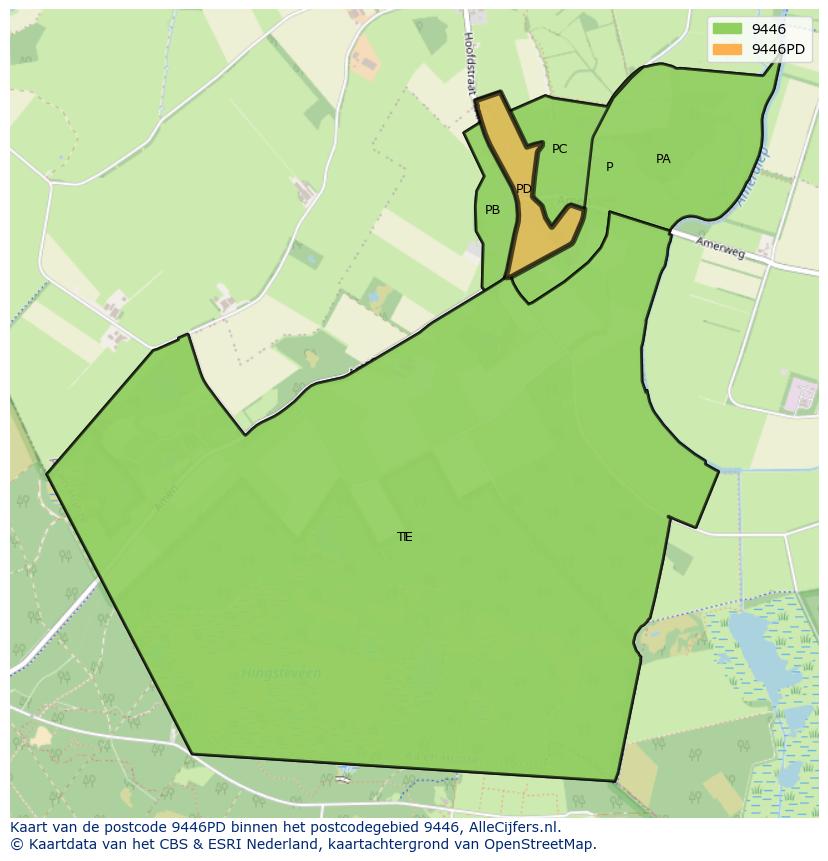Afbeelding van het postcodegebied 9446 PD op de kaart.