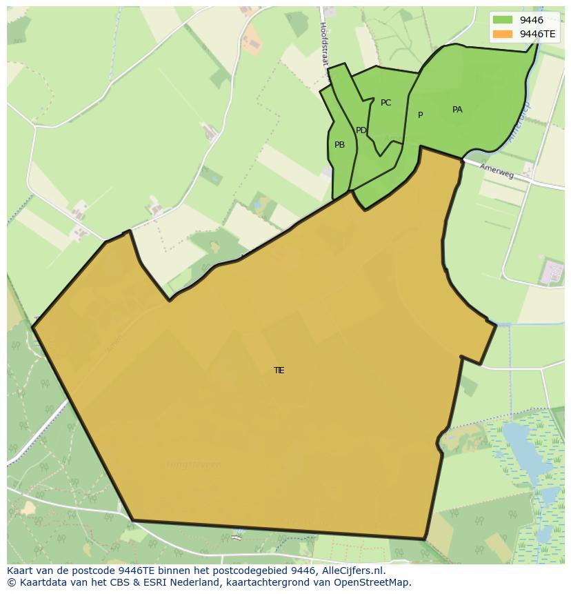 Afbeelding van het postcodegebied 9446 TE op de kaart.