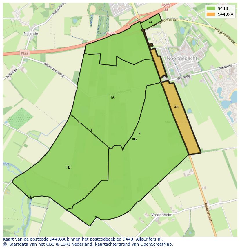 Afbeelding van het postcodegebied 9448 XA op de kaart.