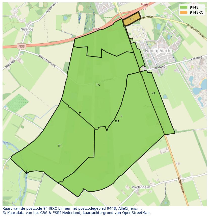 Afbeelding van het postcodegebied 9448 XC op de kaart.