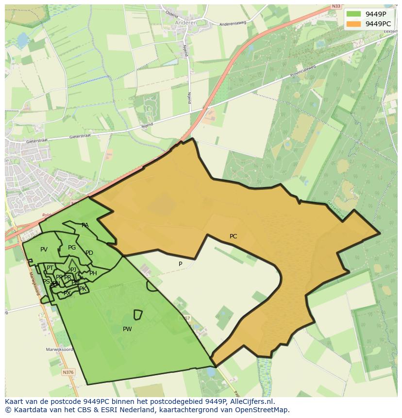 Afbeelding van het postcodegebied 9449 PC op de kaart.
