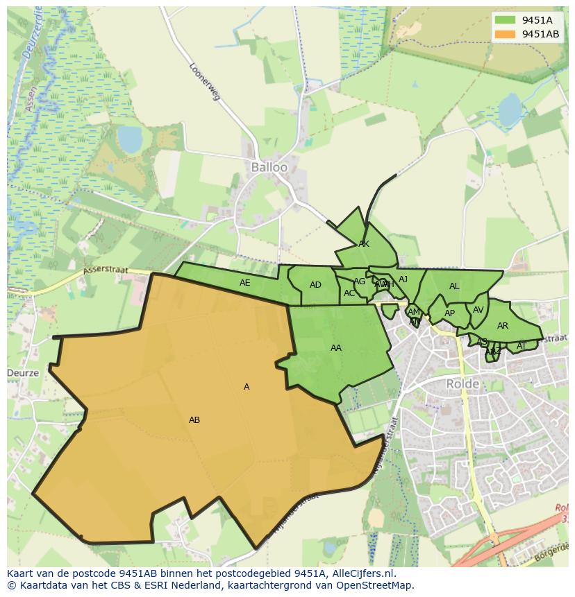 Afbeelding van het postcodegebied 9451 AB op de kaart.
