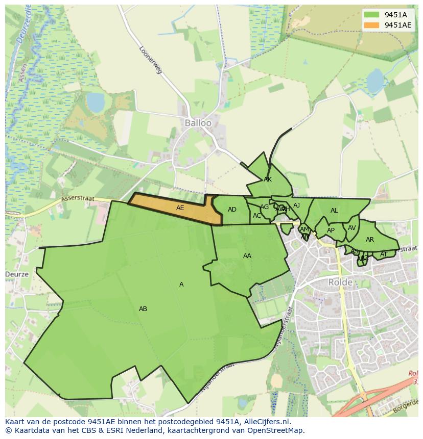 Afbeelding van het postcodegebied 9451 AE op de kaart.