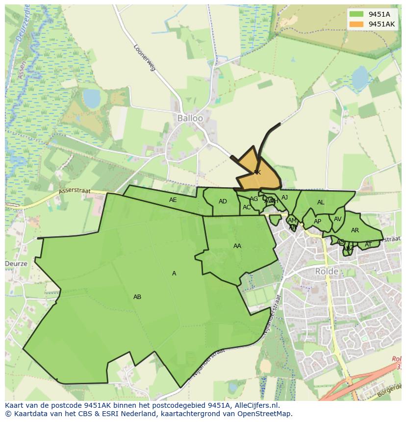 Afbeelding van het postcodegebied 9451 AK op de kaart.