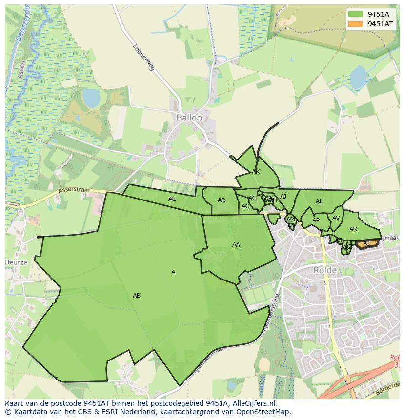 Afbeelding van het postcodegebied 9451 AT op de kaart.