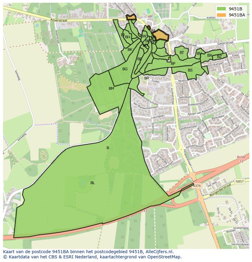 Afbeelding van het postcodegebied 9451 BA op de kaart.
